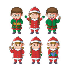 Set of cute children christmas mascot illustration