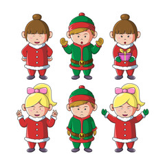 Set of cute children christmas mascot vector illustration