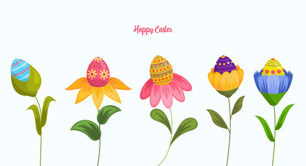 Set of Easter Eggs in Flowers