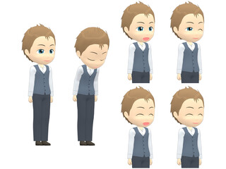 [Greeting] Caucasian Man Vest short hair oblique angle