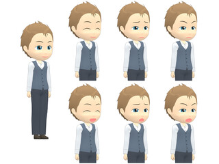 [Emotions A] Caucasian Man Vest short hair oblique angle