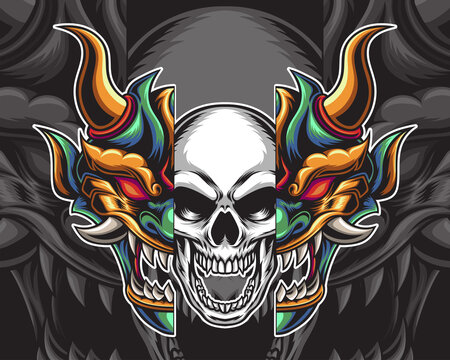 mask oni skull vector illustration