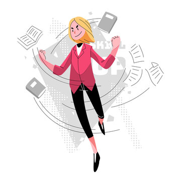 Self growth concept vector Illustration idea for landing page template, personal development progress stages, reaching for career goals and success, ambition and potential accomplishment.  Hand drawn 