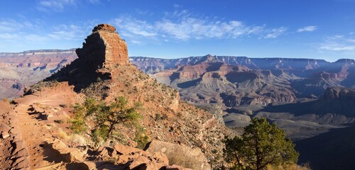 Scenic Rock Formation and Grand Canyon National Park Panoramic Landscape on Famous South Kaibab Hiking Trail, Arizona USA