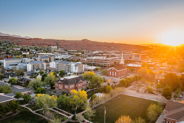 Saint George Utah Historic Downtown Aerial Sunrise 2