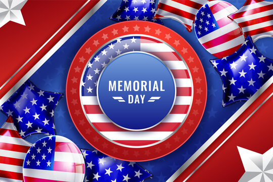 Realistic Gradient Memorial Day USA Background with baloon and stars