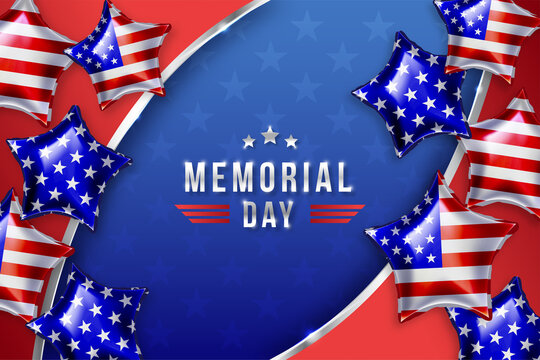 Realistic Gradient Memorial Day USA Background with baloon and stars