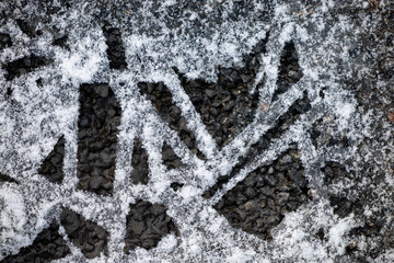 Macro of ice on frozen ground close up
