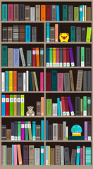 many books on the bookshelf, vector illustration