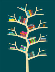 Many books on the tree bookshelf vector illustration © hakule