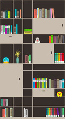Many books on the bookshelf vector illustration