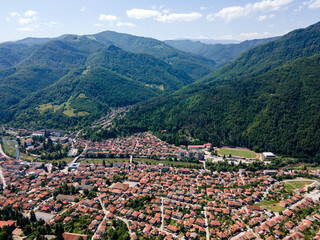 Aerial view of town of Teteven at Balkan Mountains, Bulgaria