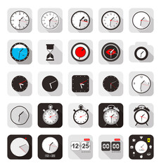 Time clock watch icon set, vector