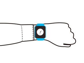 Man wearing fashion smart watch, vector illustration