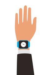 Man wearing fashion smart watch, vector illustration