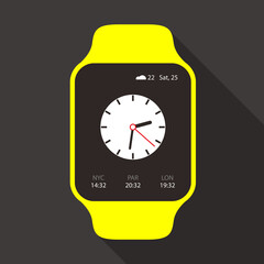 Fashion smart watch, front, touchscreen, vector illustration