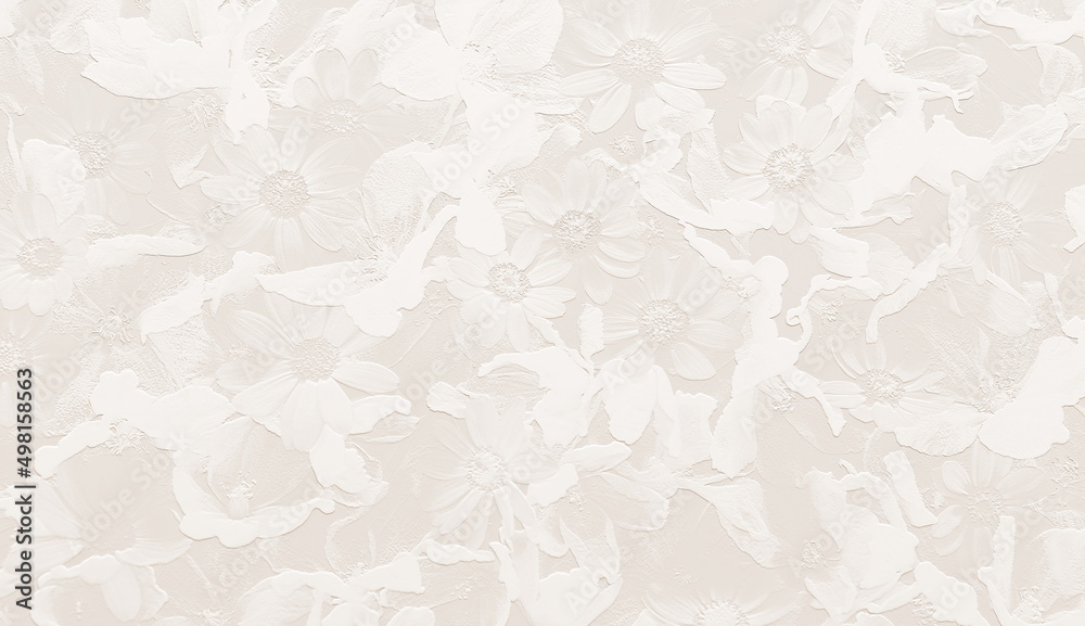 Wall mural relief of white flowers on sepia ground. 3d illustration. 3d render