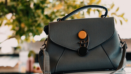 Close up part of women's leather bag