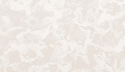 Relief of white flowers on sepia ground. 3D illustration. 3D render