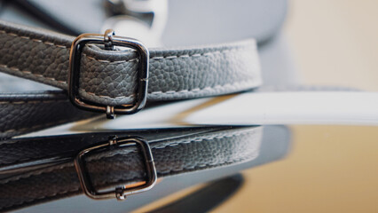 Close up part of women's leather bag
