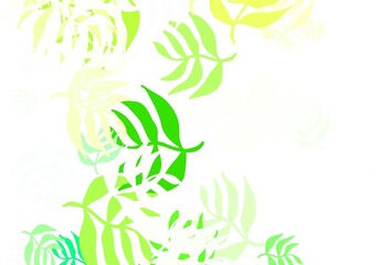Light Green, Yellow vector doodle texture with leaves.