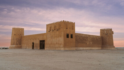 historical old Fort Zubarah (Al Zubara) in North East of the deserts of Qatar on the edge of the...