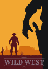 A vintage style movie poster of two gunslingers, an outlaw and a sheriff in the wild west.