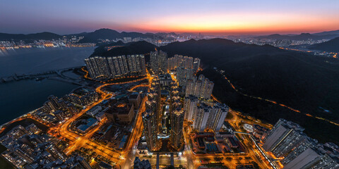 Aerial view of Hong Kong city at magic hour