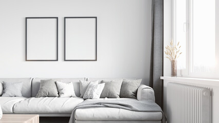 Mock-up frame in home interior background, 3d render