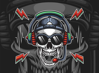 Head of skull with earphone vector illustration