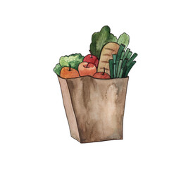 Fototapeta na wymiar Food in a kratom bag,vegetables, food isolated on a white background 