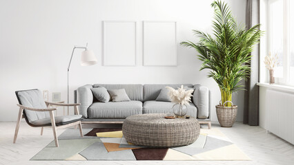 Mock-up frame in home interior background, 3d render