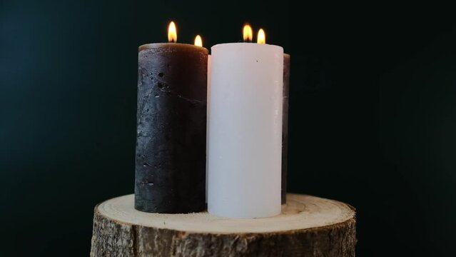 Candle flame.Fourth advent candle. Christmas advent four candles. 4k footage
