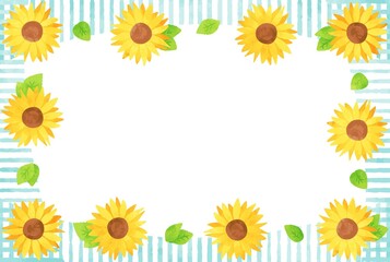 beautiful　watercolor　Sunflower　frame　illustration