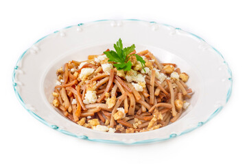 Turkish Noodle - Eriste with cheese, walnuts and parsley.