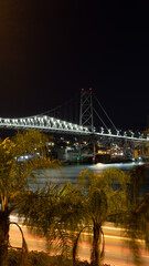 Sunset at the Hercilio Luz bridge in Florianópolis, Santa Catarina, Brazil.