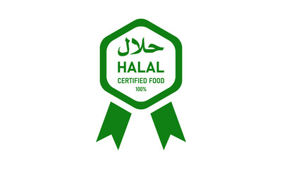 Classic green halal label with flat design, muslim approved product badge sticker 