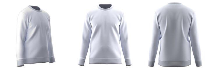 Crewneck Sweatshirt, 3D multiple D renders, isolated on white background