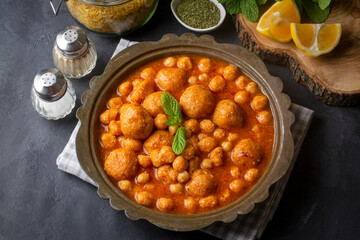 Traditional delicious Turkish foods; Bulgur soup (Turkish name; Anali Kizli, icli kofte)