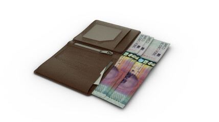 3D rendering of Cape Verdean escudo notes in wallet