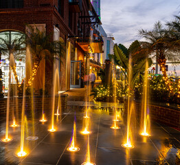 Lighted Fountain At Night on Historic River Street, Savannah, Georgia, USA