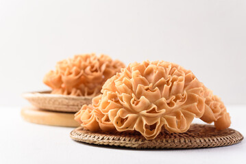 Local Thai snacks that look like flower on white background