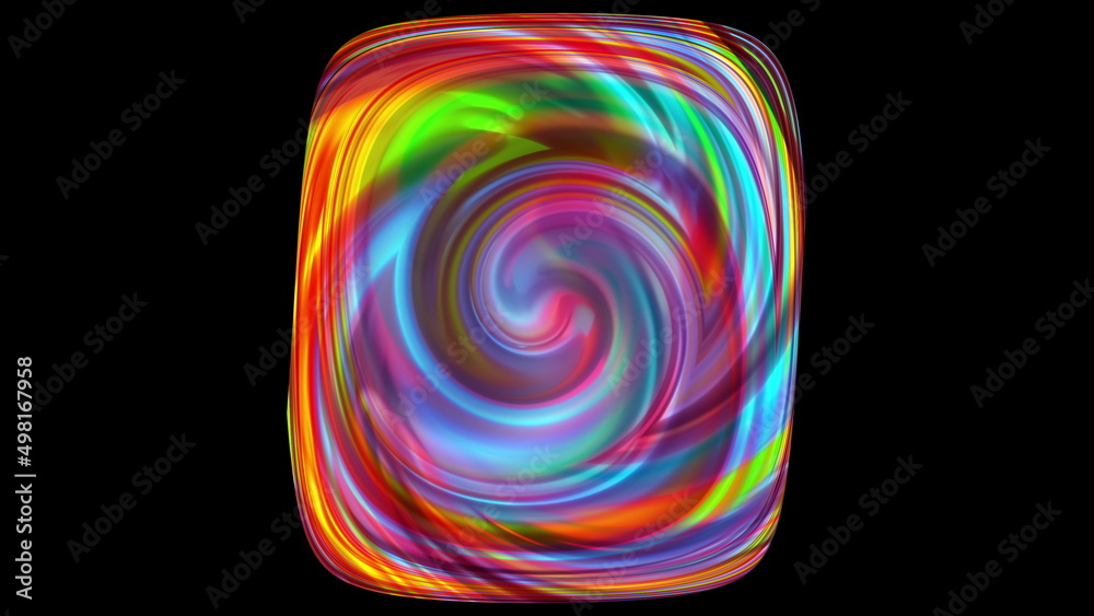 Wall mural Circular geometric swirl with 3d render gradient and dynamic movement. Hypnotic swirling spiral lines with bright wave hues. Digital psychedelic lollipop for decorative web design.