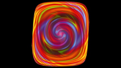 Circular geometric swirl with 3d render gradient and dynamic movement. Hypnotic swirling spiral lines with bright wave hues. Digital psychedelic lollipop for decorative web design.