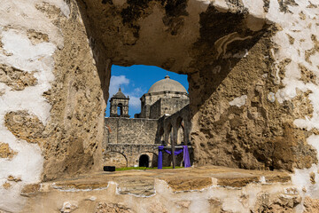 Framed View of The Church of Mission San José, San Antonio Missions National Historical Park, San...