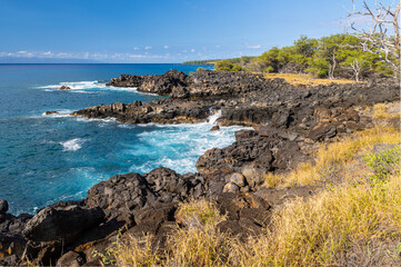 Fototapeta na wymiar The Volcanic Coastline Of Mahukona Beach, Mahukona Beach State Park ,Waimea, Hawaii Island, Hawaii, USA