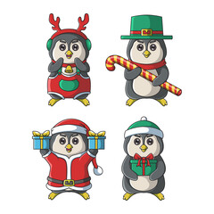 Cute penguin character christmas vector illustration