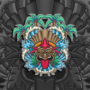 Tiki mask water waves vector illustration