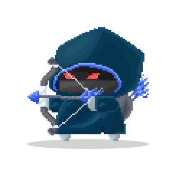 Vector Pixel Art Chibi Ghost Archer Character