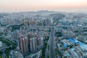Modern city buildings with interchange overpass in shenzhen city,China
